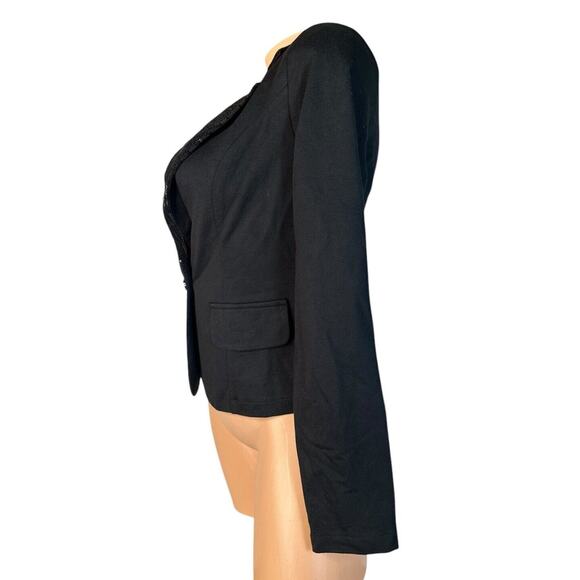 NEW No Boundaries Black Sequin Lapel Holiday Party Knit Blazer w/ Stretch S 3-5 - Picture 4 of 9